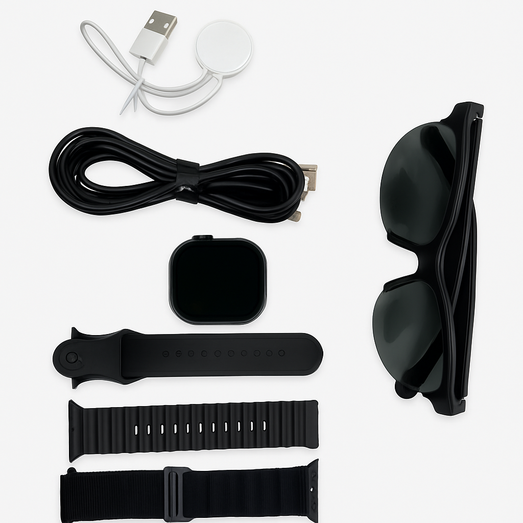 Smart Combo Set – Smartwatch + Sunglasses + Accessories (6-in-1 Kit)