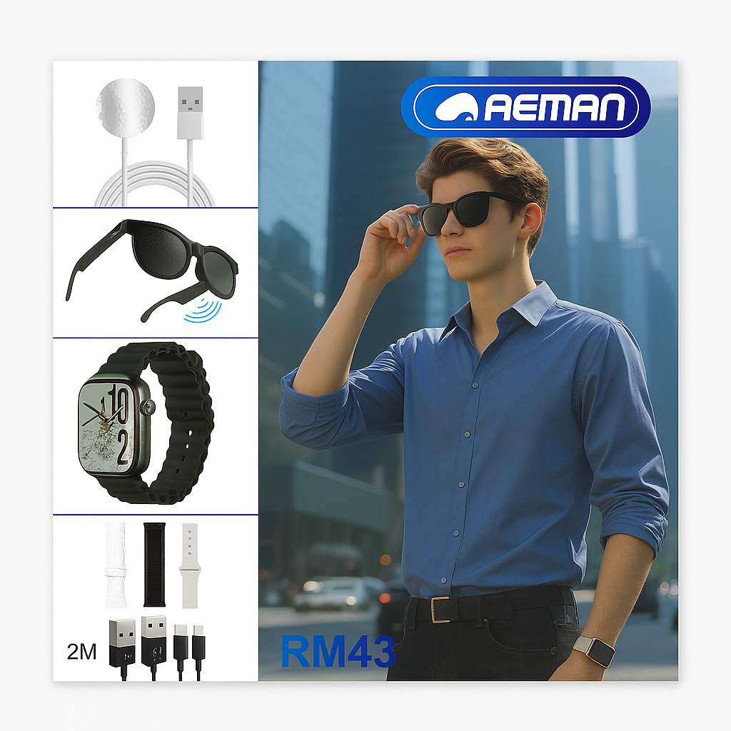 Smart Combo Set – Smartwatch + Sunglasses + Accessories (6-in-1 Kit)