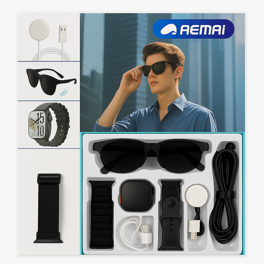 Smart Combo Set – Smartwatch + Sunglasses + Accessories (6-in-1 Kit)